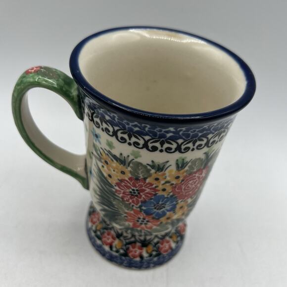 Unikat Poland Teresa Liana #3247 Footed Floral 8 oz. Coffee MugFloral Blue Pink - Picture 2 of 6